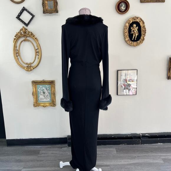 Vintage Y2K goth vampa pennylane Nom de Plume Black Maxi Dress with Faux Fur - Picture 6 of 8
